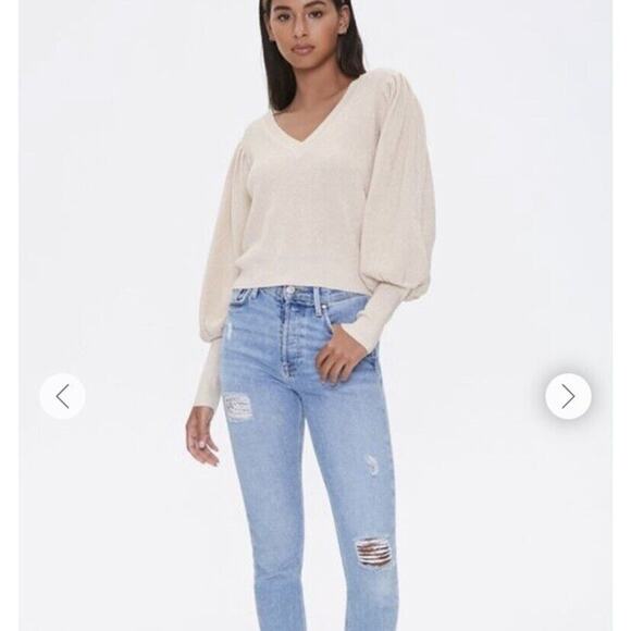 NWT Forever 21 Glitter Knit Balloon Sleeve Sweater - Picture 3 of 12